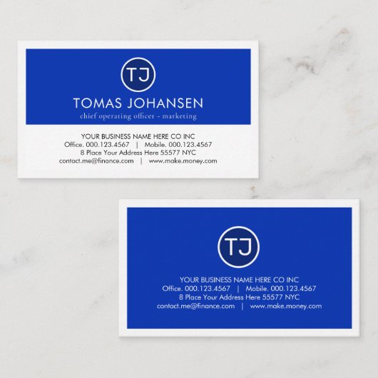 Create Your Monogram Blue White Layers 名刺 (正面/裏面)