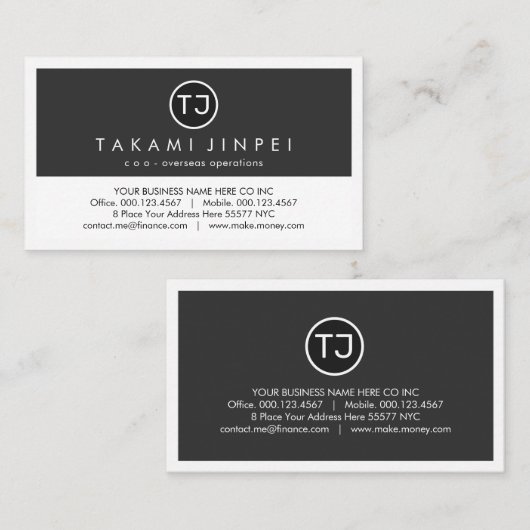 Create Your Monogram Grey White Layers 名刺 (正面/裏面)