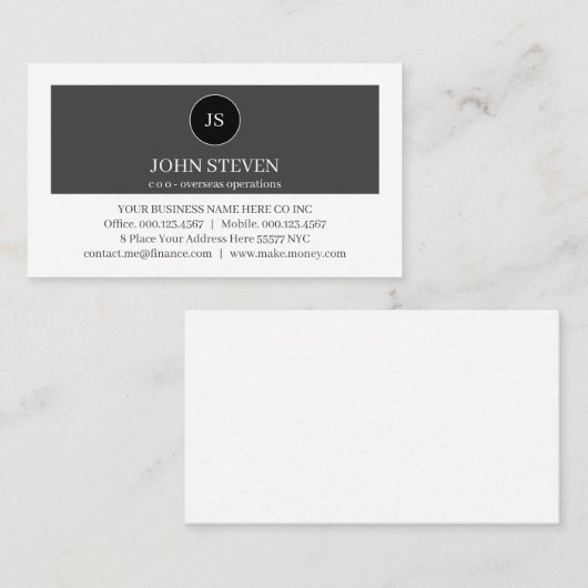 Create Your Monogram Grey White Layers Modern 名刺 (正面/裏面)