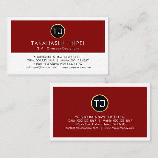 Create Your Monogram Red White Layers 名刺 (正面/裏面)