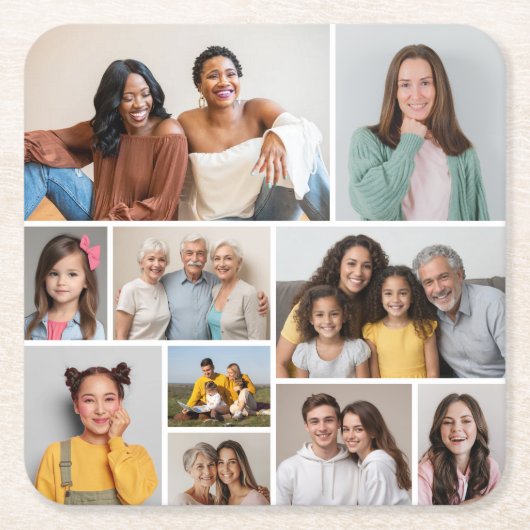 Create Your Own 10 Photo Collage スクエアペーパーコースター (正面)