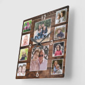 Create Your Own 10 Photo Collage Reclaimed Wood スクエア壁時計 (傾斜)