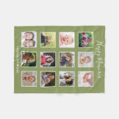 Create Your Own 12 Family Photo Collage Green フリースブランケット (正面(横))