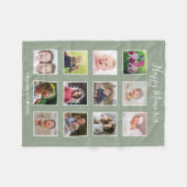 Create Your Own 12 Family Photo Collage Sage Green フリースブランケット (正面(横))