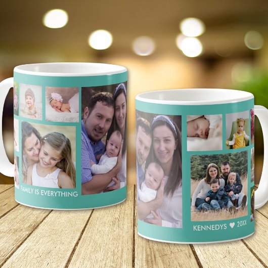 Create Your Own 13 Family Photo Collage Teal コーヒーマグカップ