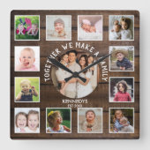 Create Your Own 13 Photo Collage Rustic Dark Wood スクエア壁時計 (正面)