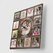 Create Your Own 13 Photo Collage Rustic Dark Wood スクエア壁時計 (傾斜)