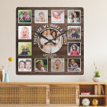 Create Your Own 13 Photo Collage Rustic Dark Wood  スクエア壁時計<br><div class="desc">Create your own photo collage wall clock with 13 of your favorite pictures. The photo frame clock helps you treasure your special moments and also makes a thoughtful gift for parents, grandparents and friends. The personalized family clock makes it a perfect gift for all occasions. Personalize with family name and...</div>