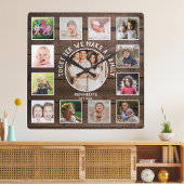 Create Your Own 13 Photo Collage Rustic Dark Wood  スクエア壁時計