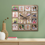 Create Your Own 16 Family Photo Collage Wood スクエア壁時計<br><div class="desc">Display your family's love and laughter with our Create Your Own 16 Family Photo Collage wall clock. This unique clock allows you to create a personalized collage of 16 photos, making it a perfect way to celebrate your family and kids. The modern farmhouse style and rustic wood frame create a...</div>