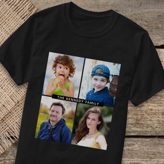 Create Your Own 4 Photo Collage Family Name  Black Tシャツ