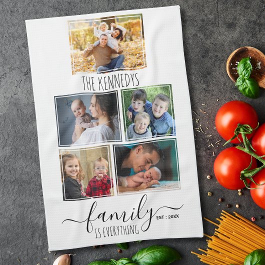 Create Your Own 5 Photo Collage Family Quote Name キッチンタオル