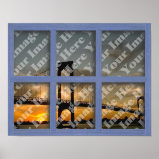 Create Your Own 6 Pane Blue Wood Window Frame ポスター
