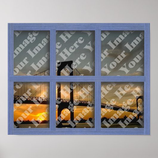 Create Your Own 6 Pane Blue Wood Window Frame ポスター (正面)