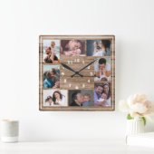 Create Your Own 8 Photo Collage Rustic Wood   スクエア壁時計 (ホーム)