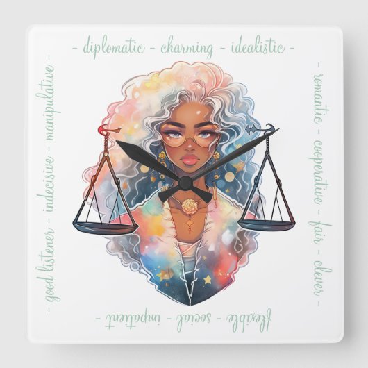 Create Your Own African American Woman Libra スクエア壁時計 (正面)