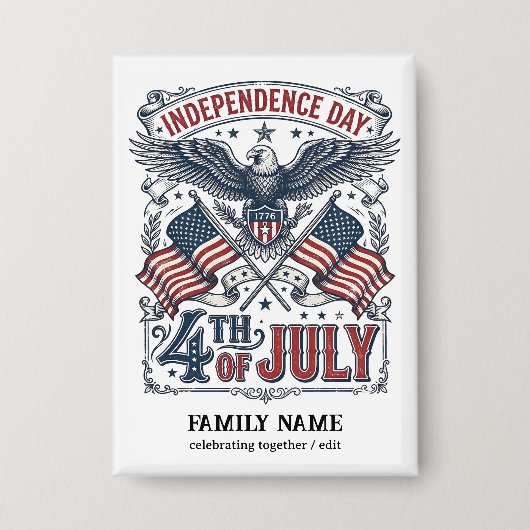 Create Your Own American Independence Day Sketched 缶バッジ (正面)