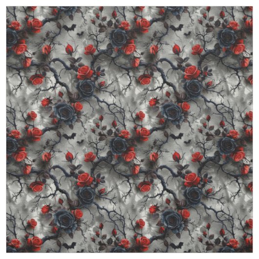 Create Your Own Bats Red Rose Gothic Grey ファブリック (見本)