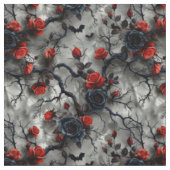 Create Your Own Bats Red Rose Gothic Grey ファブリック (クローズアップ)