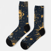 Create Your Own Blue Gold Celestial Moon & Stars ソックス (左)