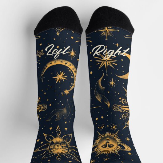 Create Your Own Blue Gold Celestial Moon & Stars ソックス (上部)