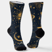 Create Your Own Blue Gold Celestial Moon & Stars ソックス (傾斜あり)