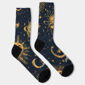 Create Your Own Blue Gold Celestial Moon & Stars ソックス (右)