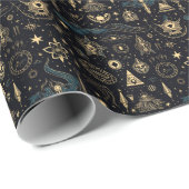 Create Your Own Blue & Gold Pagan Symbols Black ラッピングペーパー (ロールコーナー)