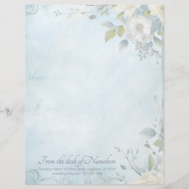Create Your Own Blue Shabby Chic White Blossoms レターヘッド (正面)