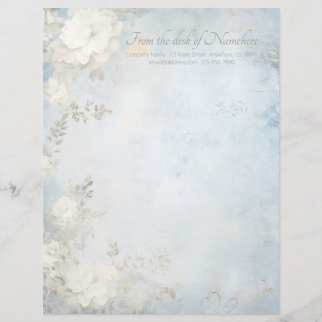 Create Your Own Blue Shabby Chic White Flowers レターヘッド (正面)