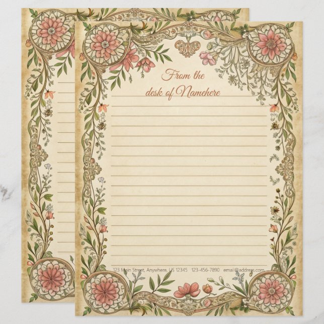 Create Your Own Boho Coral Floral Deco Note Paper レターヘッド (正面/裏面)