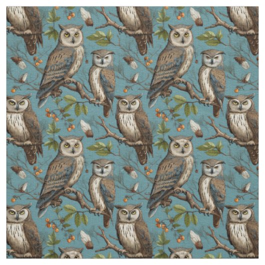 Create Your Own Brown Owls Blue ファブリック (見本)