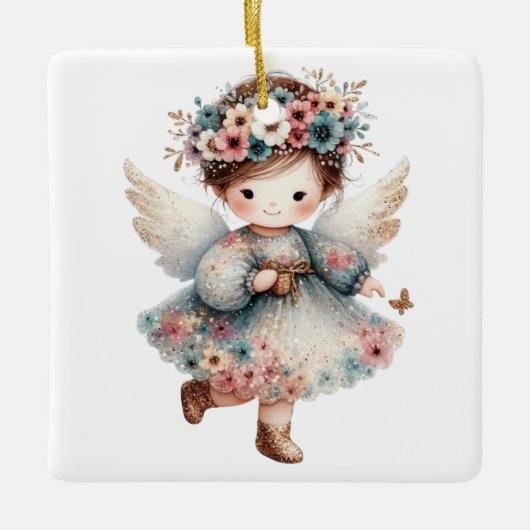 Create Your Own Charming Floral Christmas Angel セラミックオーナメント (正面)