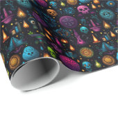 Create Your Own Colorful Symbols & Skulls Black ラッピングペーパー (ロールコーナー)