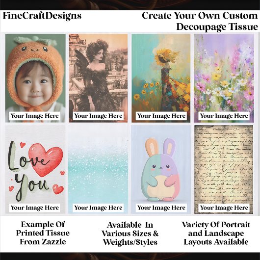 Create Your Own Custom 8 Photo Portrait Decoupage 薄葉紙