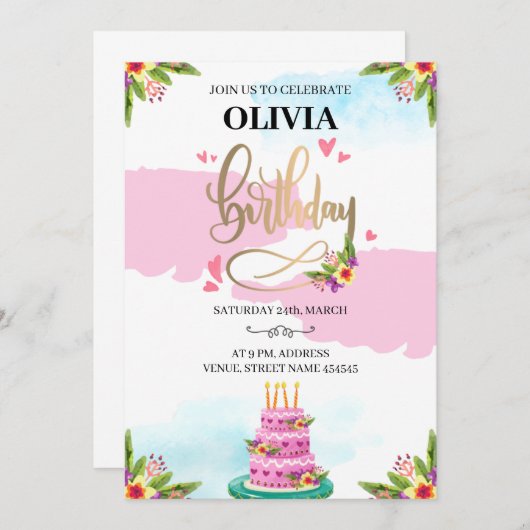 Create your own custom birthday 招待状 (正面/裏面)