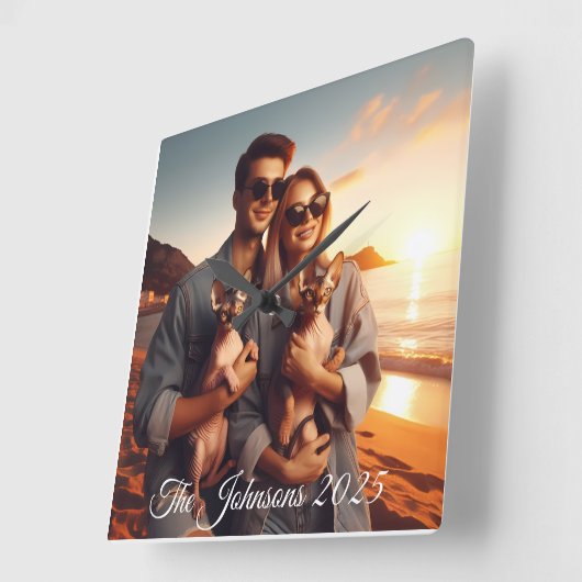 Create Your Own Custom Memorable Family Photo スクエア壁時計 (傾斜)