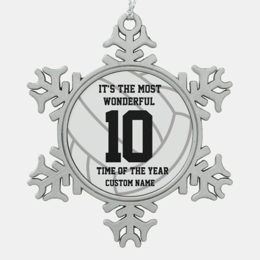 Create Your Own Custom Name Volleyball スノーフレークピューターオーナメント (正面)