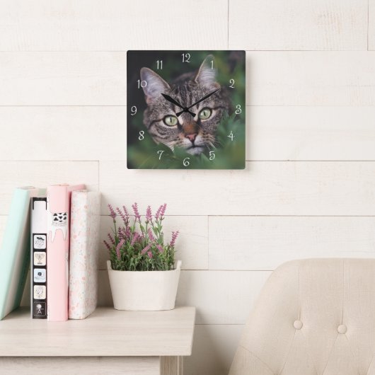 Create Your Own Custom Pet Photo Square Wall Clock スクエア壁時計 (読書スペース)
