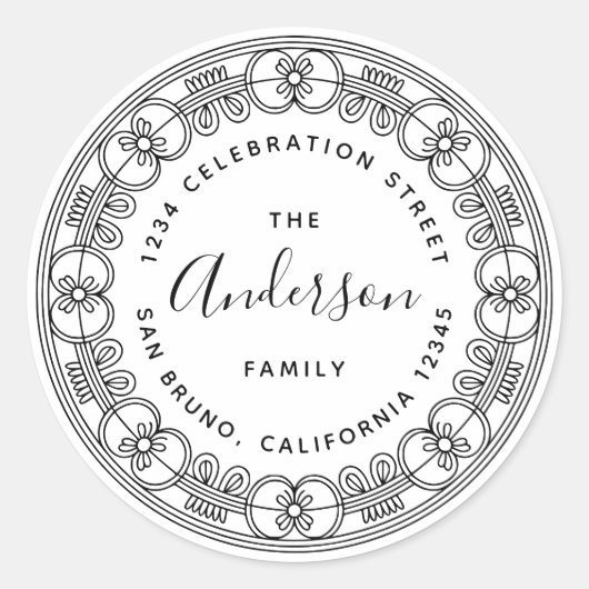 Create Your Own Custom Script Family Name Address ラウンドシール (正面)