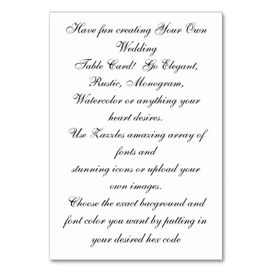 Create Your Own Custom Wedding Table Card テーブルナンバー (正面)