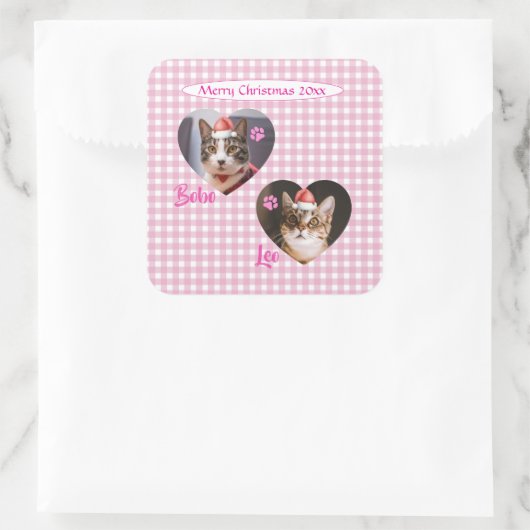 Create Your Own Cute Cat 2 Photo Script Christmas  スクエアシール (バッグ)