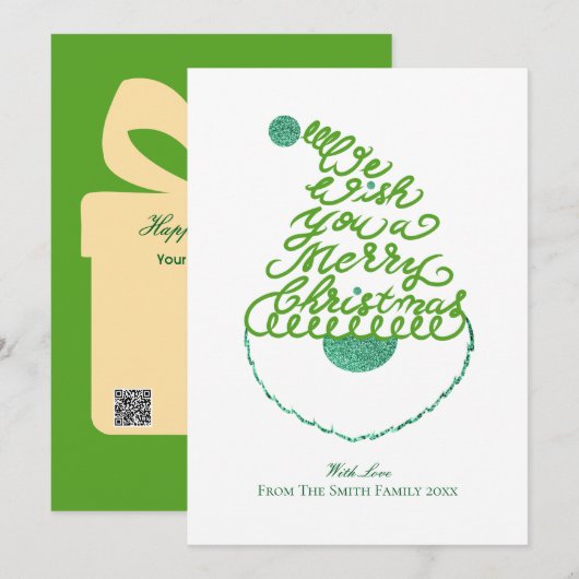 Create Your Own Cute Glitter Santa Christmas Flat シーズンカード (正面/裏面)