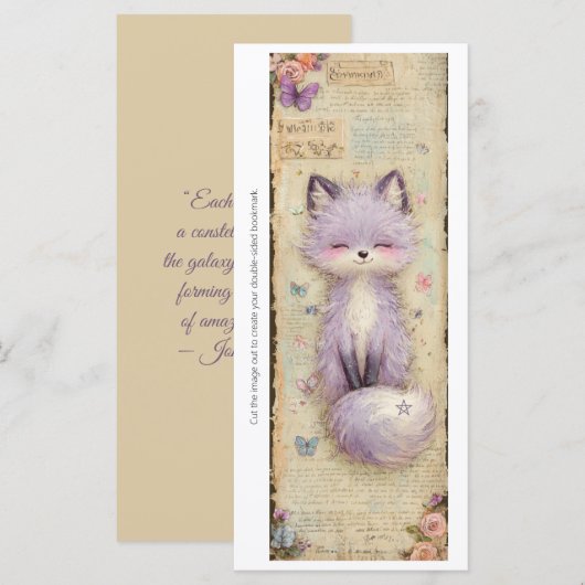 Create Your Own Cute Purple Fox Bookmark Card (正面/裏面)