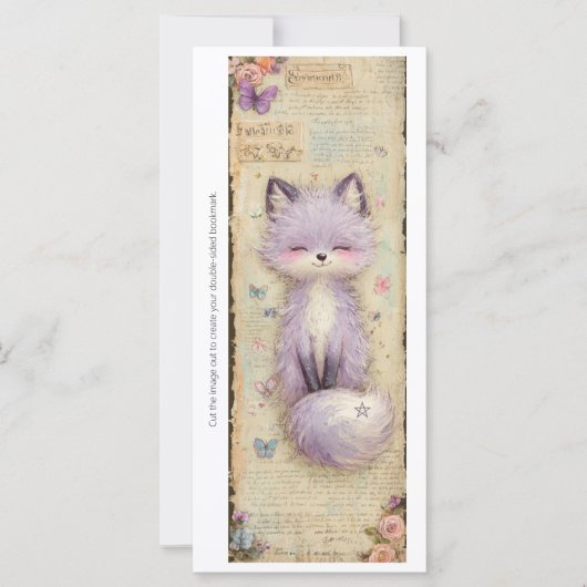Create Your Own Cute Purple Fox Bookmark Card (正面)