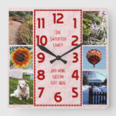 Create Your Own Deco 6 Photo Collage Pink Marbled スクエア壁時計 (正面)