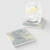 Create Your Own Deep Blue Floral Minimalist ストーンコースター (横)