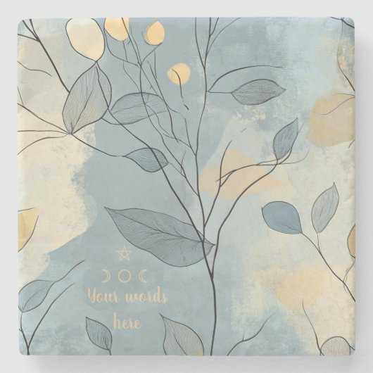 Create Your Own Deep Blue Floral Minimalist ストーンコースター (正面)