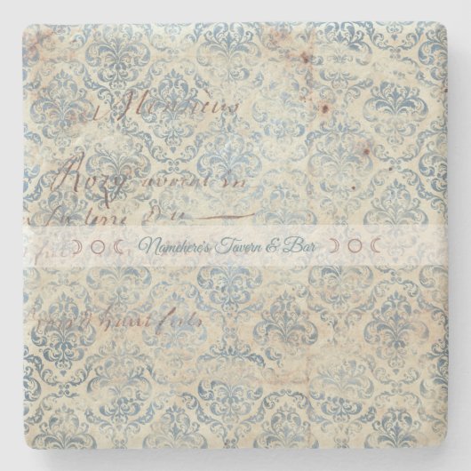 Create Your Own Distressed Blue Damask Love Letter ストーンコースター (正面)