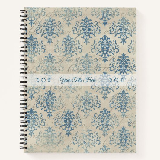 Create Your Own Distressed Vintage Blue Damask ノートブック (正面)